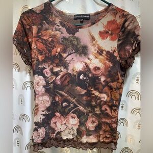 Almost Famous Floral Short Sleeve Top - Brown and Pink